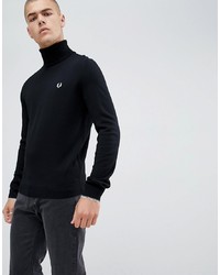 Fred Perry Roll Neck Merino Knitted Jumper In Black