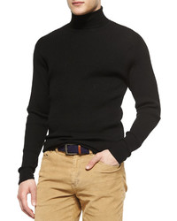 Peter Millar Textured Wool Turtleneck Sweater Black