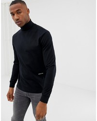 Calvin Klein Y Roll Neck Long Sleeve Top In Black