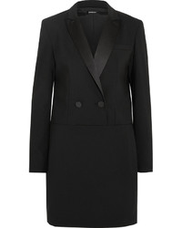 DKNY Satin Trimmed Stretch Wool Crepe Mini Dress Black