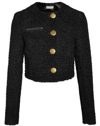 Balenciaga Cropped Leather Trimmed Tweed Jacket