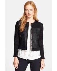 Rebecca Taylor Leather Silk Trim Tweed Jacket