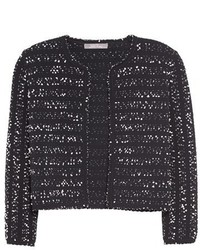 Lela Rose Speckled Knit Tweed Crop Jacket