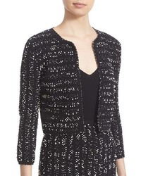 Lela Rose Speckled Knit Tweed Crop Jacket
