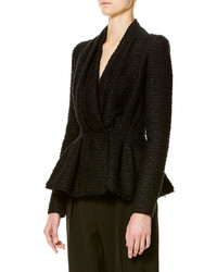 Carolina Herrera Tweed Gathered Front Jacket Black