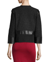 Ming Wang Tweed Jacket With Faux Leather Trim Black