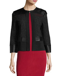 Ming Wang Tweed Jacket With Faux Leather Trim Black