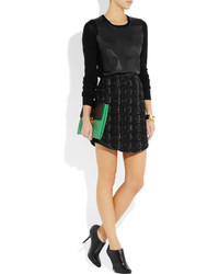 Antonio Berardi Leather Trimmed Boucl Tweed Mini Skirt