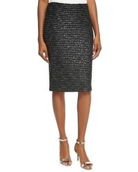 St. John Collection Sparkle Wave Tweed Pencil Skirt Black