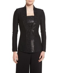 St. John Collection Shimmery Twill Knit Jacket Caviar