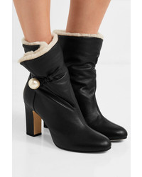 Jimmy Choo Bethanie 85 Shearling Lined Textured Leather Ankle Boots