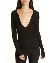 Theory Back Collar Ribbed Plunge Neck Sweater