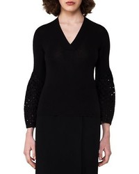 Akris Bell Sleeve Cashmere Silk Pullover Black