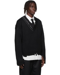 C2h4 Black Distressed Layered Sweater