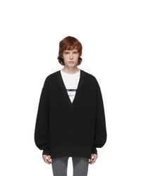 Xander Zhou Black Plaque V Neck Sweater