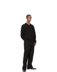 Lemaire Black Shetland Wool V Neck Sweater
