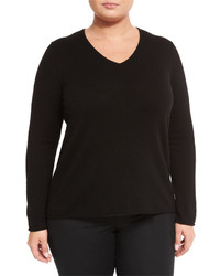 Neiman Marcus Cashmere Rolled Edge Sweater Black Plus Size
