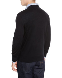 Neiman Marcus Cashmere Silk V Neck Sweater Black