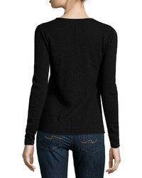 Neiman Marcus Cashmere V Neck Long Sleeve Pullover Sweater Black
