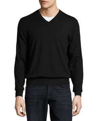 Neiman Marcus Cashmere V Neck Sweater Black