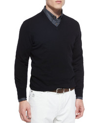 Brunello Cucinelli Cashmere V Neck Sweater Black
