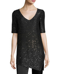 St. John Collection Pranay Sequined Knit Asymmetric Sweater Black