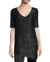 St. John Collection Pranay Sequined Knit Asymmetric Sweater Black