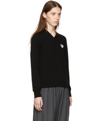 Comme des Garcons Comme Des Garons Play Black And White Heart Patch V Neck Sweater