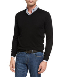 Peter Millar Crown Soft Merinosilk Wool V Neck Sweater