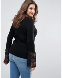 Asos Curve Curve Sweater With V Neck And Lace Bell Sleeve