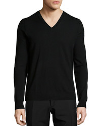 Burberry Dockley Wool V Neck Sweater Black