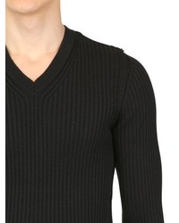 Dolce & Gabbana Ribbed Merino Wool V Neck Sweater