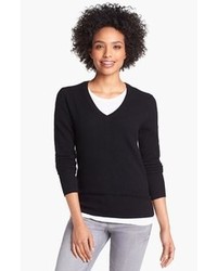 Halogen V Neck Cashmere Sweater Black Medium P