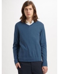 Theory Leiman V Neck Cashmere Cotton Sweater
