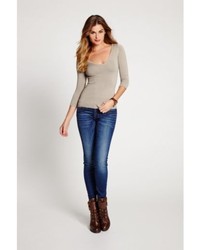 GUESS Long Sleeve Double V Neck Pullover