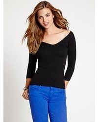 GUESS Long Sleeve Double V Neck Pullover