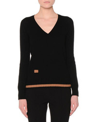 Agnona Long Sleeve V Neck Lipstick Sweater Black