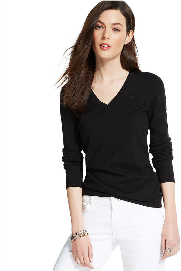 Hilfiger Long Sleeve V Neck Sweater, $59 | Macy's | Lookastic