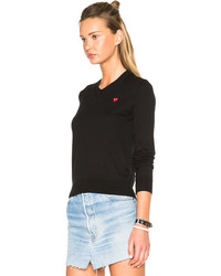 Comme des Garcons Play Small Emblem V Neck Sweater In Black