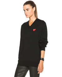Comme des Garcons Play Wool Jersey Intarsia Red Emblem Sweater In Black