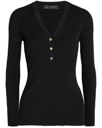 Versace Ribbed Wool Blend Sweater Black
