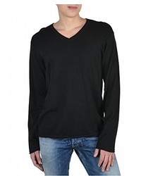 Armani Collezioni Silk Solid Black V Neck Pullover Sweater