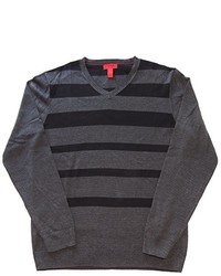 Alfani Slim Fit V Neck Stripe Sweater Black Combo Medium