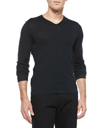 John Varvatos Star Usa V Neck Sweater W Pintuck Details Black