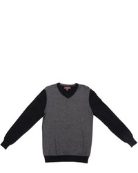 Tasso Elba Striped V Neck Cotton Sweater Elbow Pads Black Large