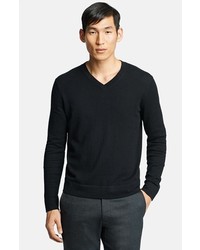 Theory V Neck Cotton Cashmere Sweater Black Medium