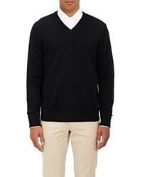 Piattelli Tipped Fine Gauge Knit Sweater Black Size Large