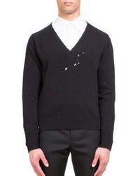 Givenchy V Neck Hole Wool Sweater