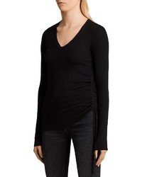 AllSaints Vana Side Ruched Wool Sweater