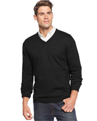 Weatherproof Vintage Merino Wool Cashmere Blend Solid V Neck Sweater